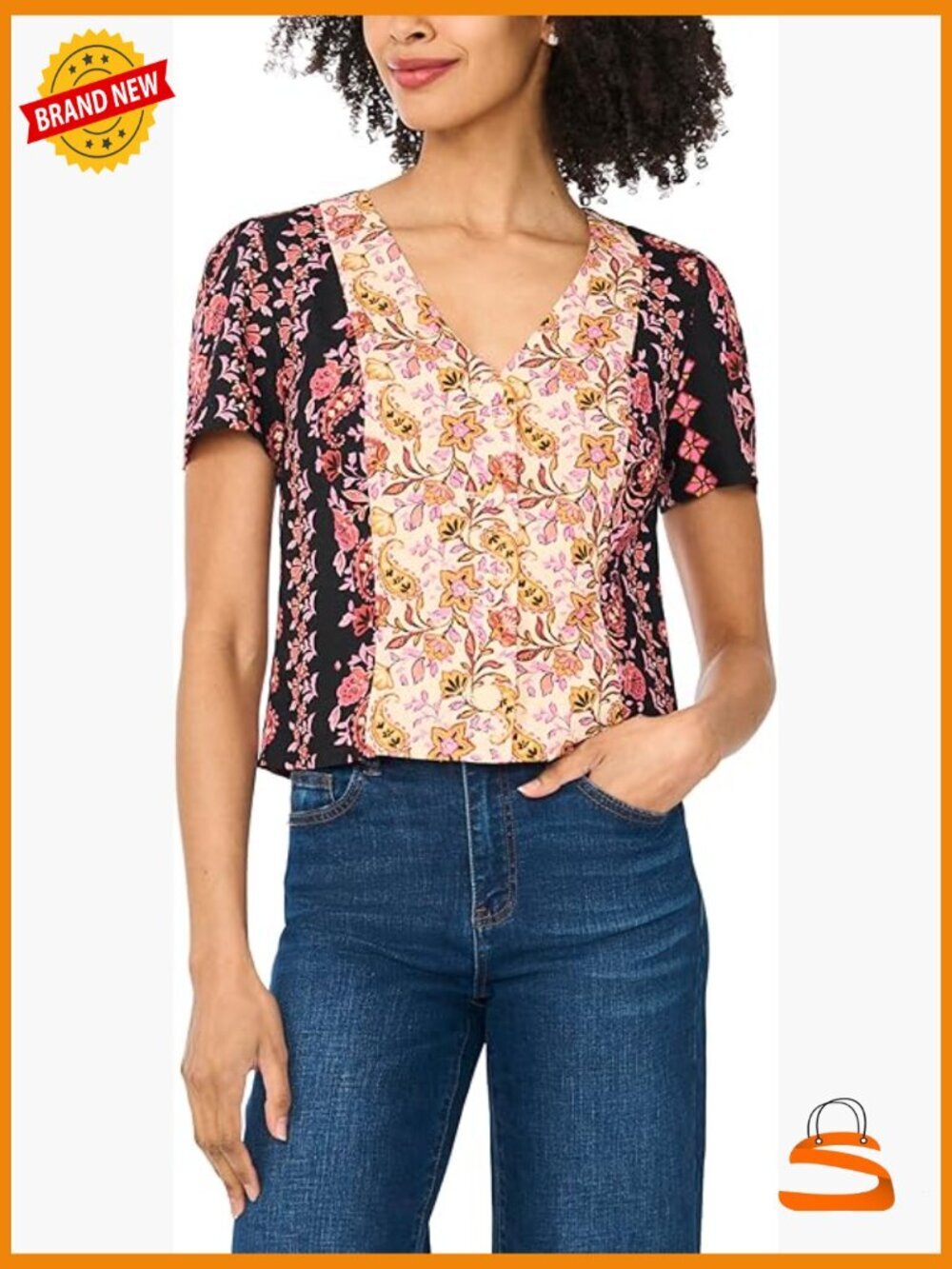 Cropped Linen V-Neck Button-Down Blouse